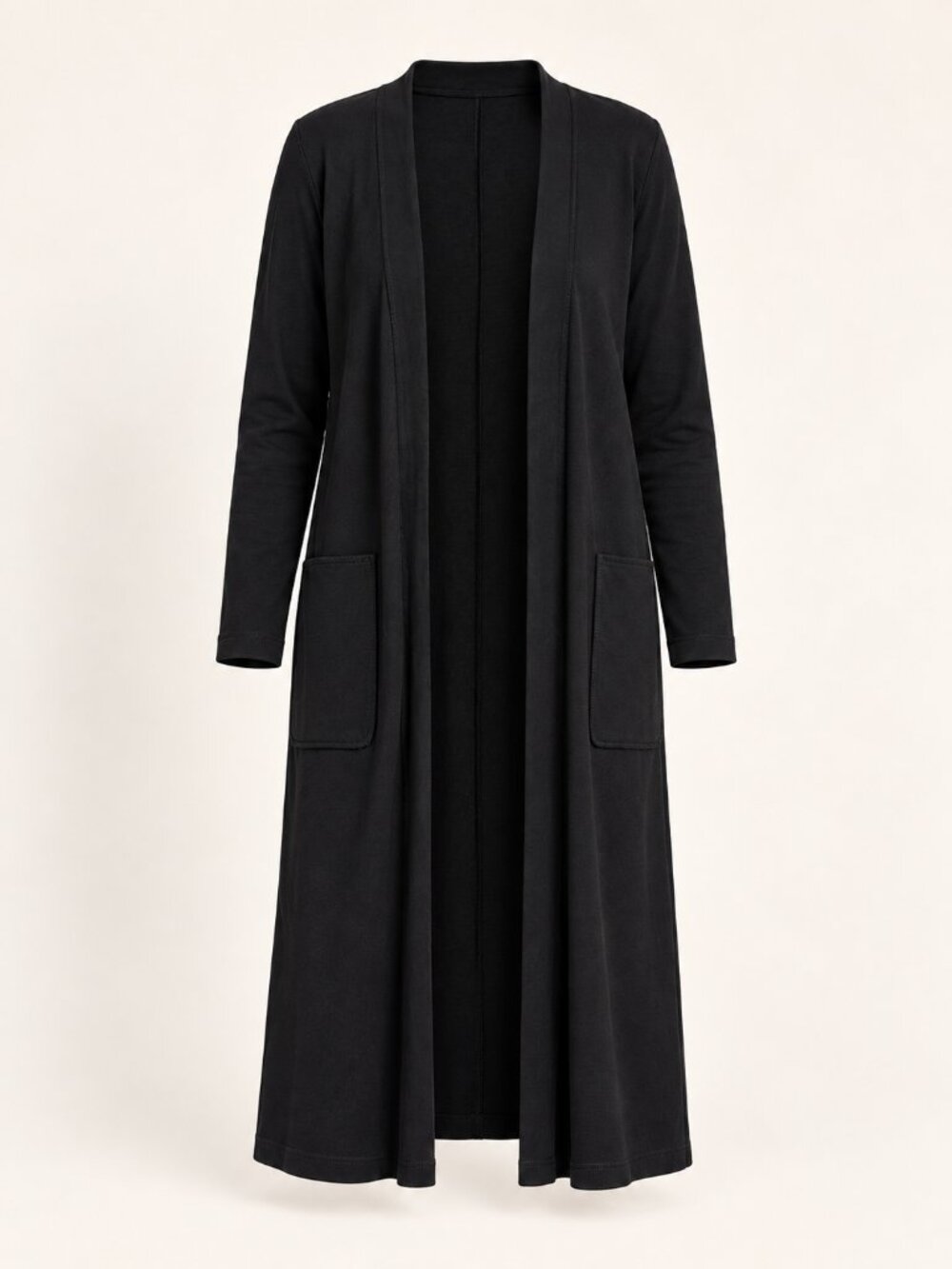 Black Duster Cardigan Sweater Long Open Pockets Made in USA Capsule Small
